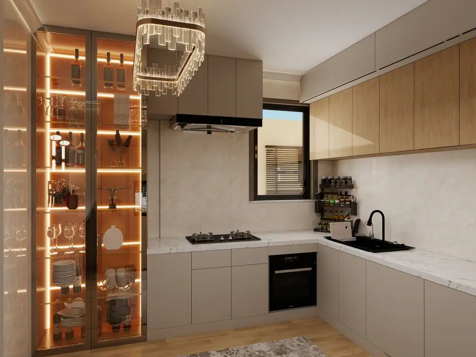 Kitchen with new LED strip and spot lighting